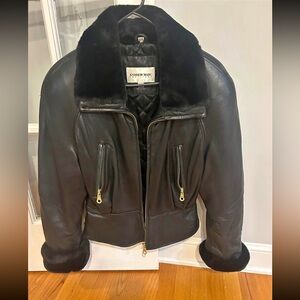 Only Black Leather Jacket with Fur Collar